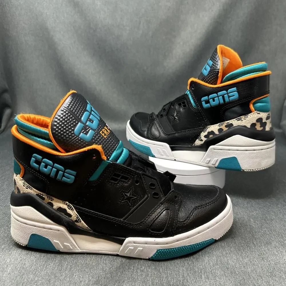 VTG Leather Converse Sneaker Youth US 4.5 Animal Black Teal Orange CONS ERX-260
